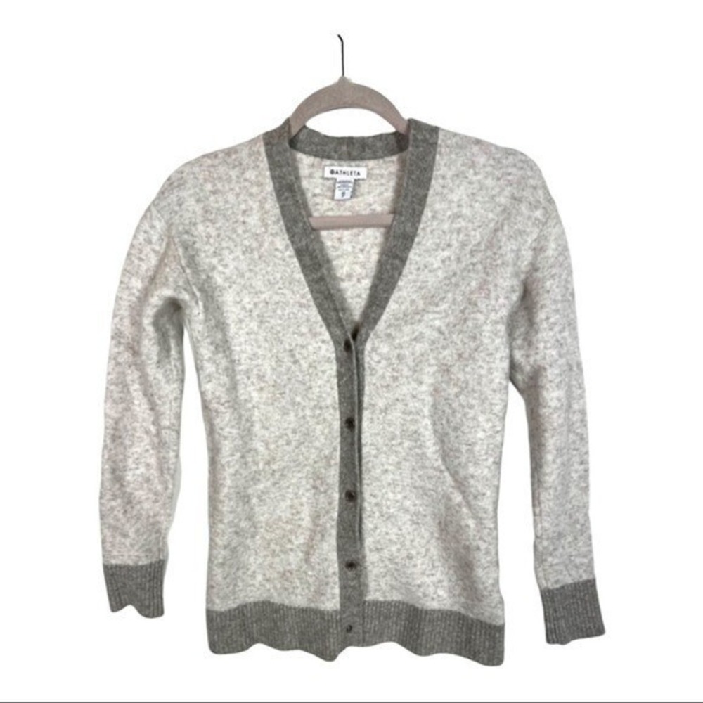Athleta‎ Womens Westlake Cardigan Merino Wool Blend Grey Oatmeal XS